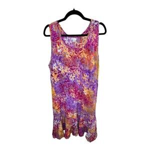 Del Sole Pink Floral Tunic Ruffle Hem Dress Size XXL